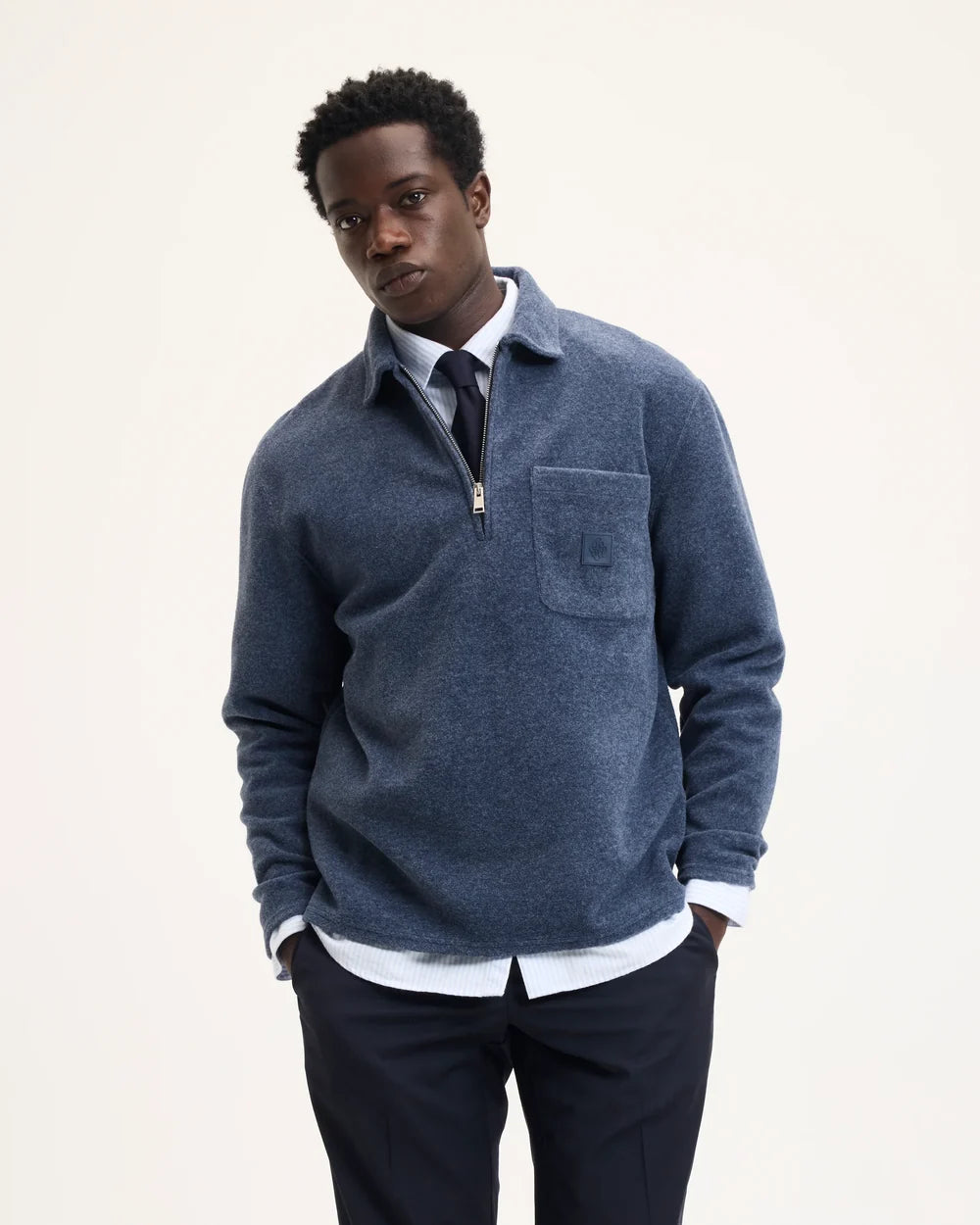 The GoodPeople - Leo Polo Collar Sweater - Denim Blue